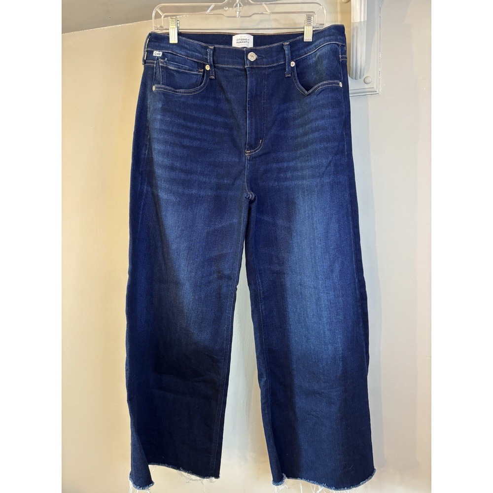 CITIZENS OF HUMANITY Lyra Blue Dark Wash Wide Leg Jeans 30 Raw Hem